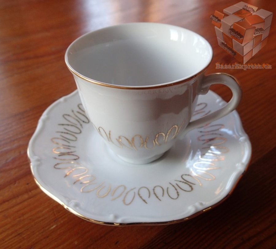 Šálek a podšálek se zlatým motivem